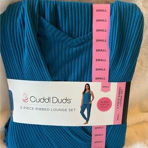 Cuddl Duds Women's Teal 3-Piece Ribbed Lounge Set - Small